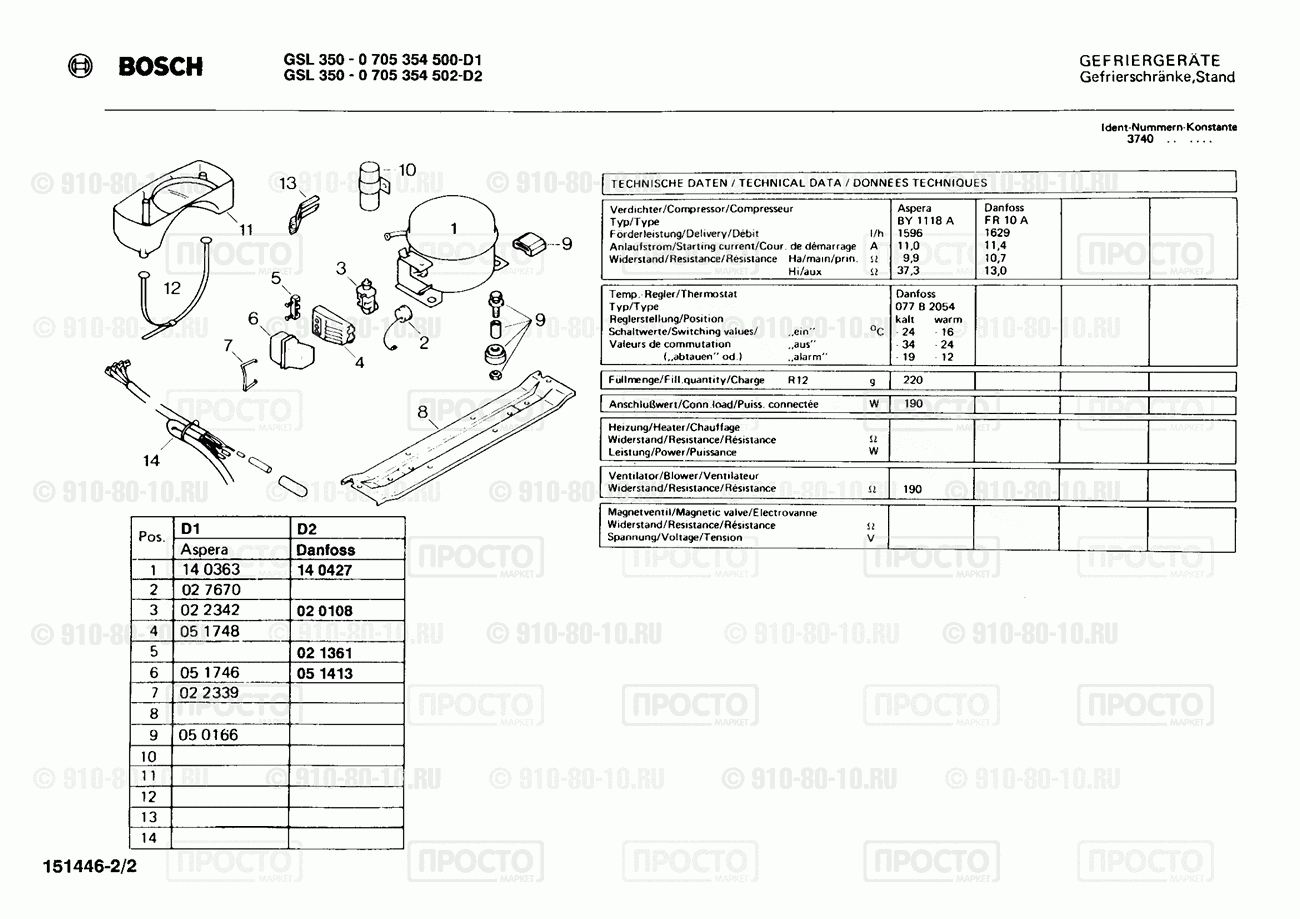 Холодильник Bosch 0705354500(00) - взрыв-схема