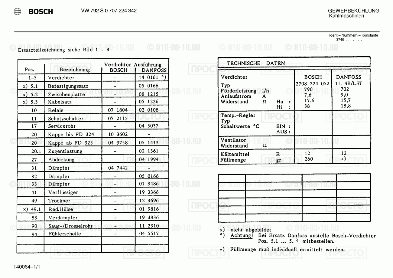 Холодильник Bosch 0707224342(00) - взрыв-схема