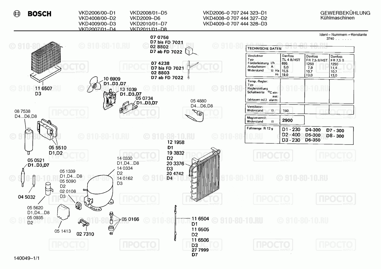 Холодильник Bosch 0707244323(00) - взрыв-схема