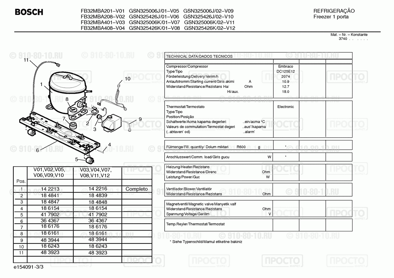 Холодильник Bosch FB32MBA201(00) - взрыв-схема