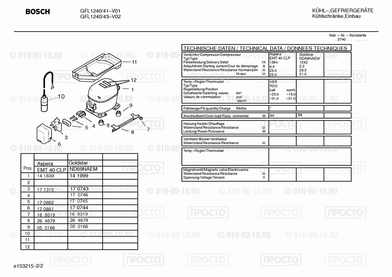 Холодильник Bosch GFL1240/41 - взрыв-схема
