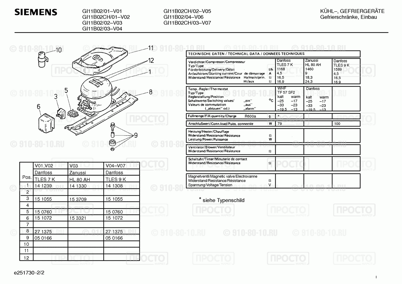 Холодильник Siemens GI11B02/01 - взрыв-схема