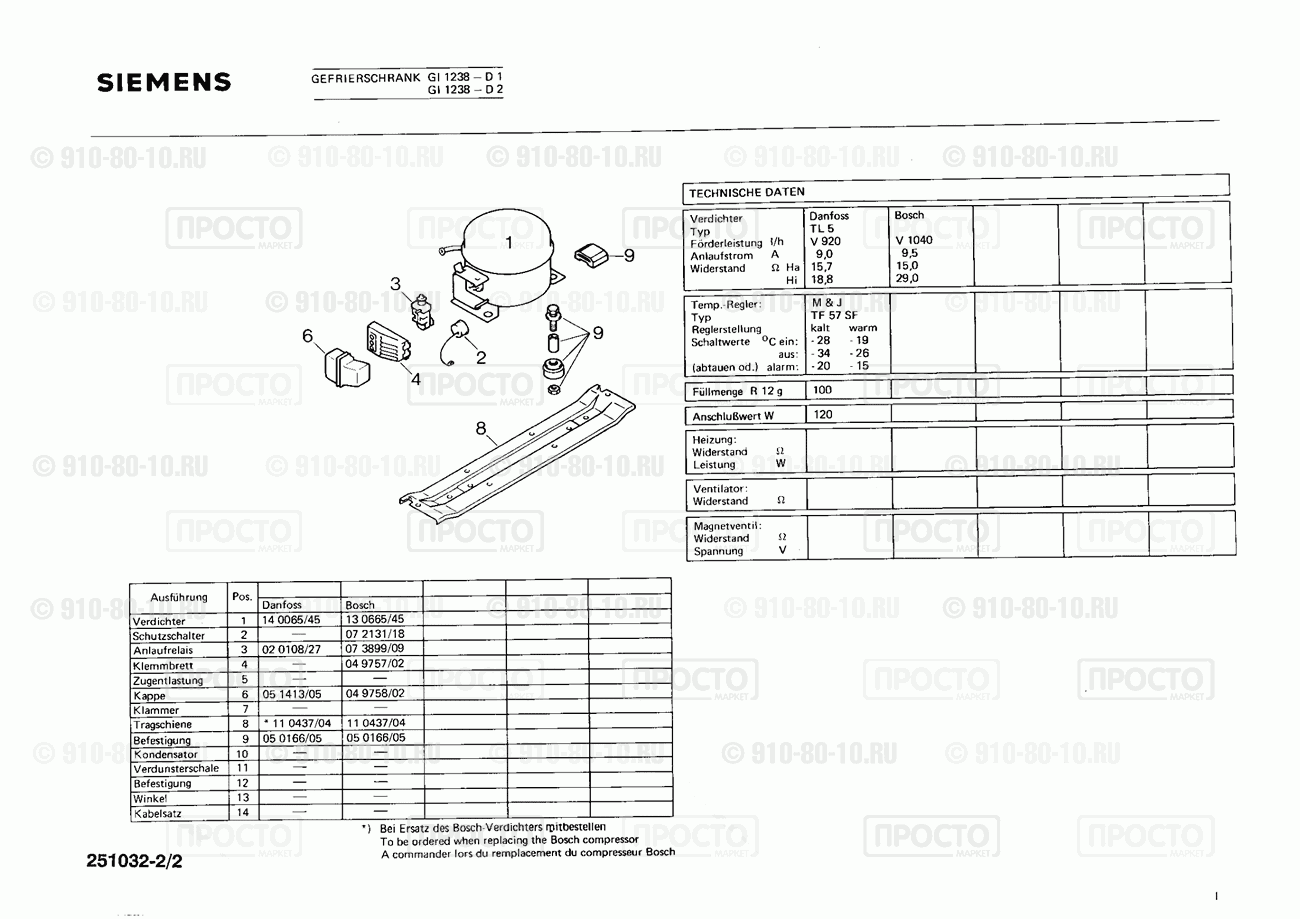 Холодильник Siemens GI1238(00) - взрыв-схема