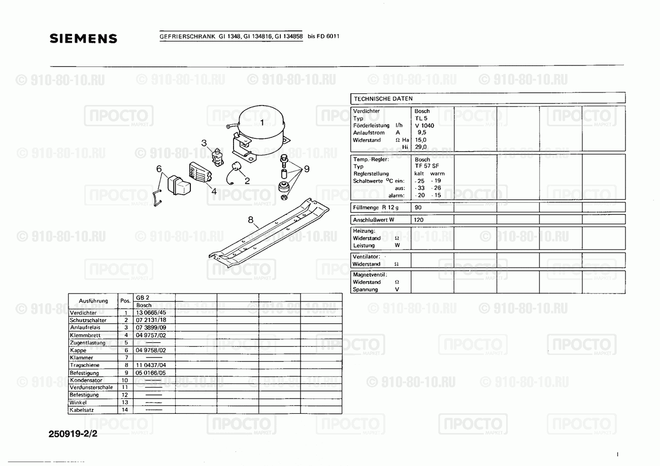 Холодильник Siemens GI1348(00) - взрыв-схема