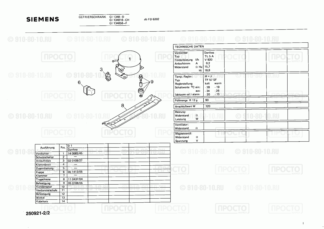 Холодильник Siemens GI1348(02) - взрыв-схема