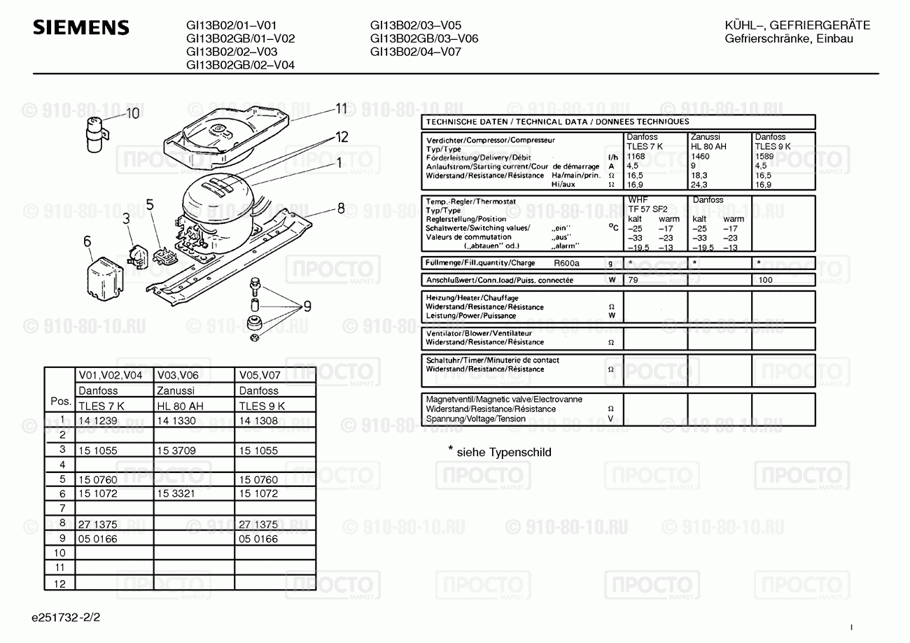 Холодильник Siemens GI13B02/03 - взрыв-схема