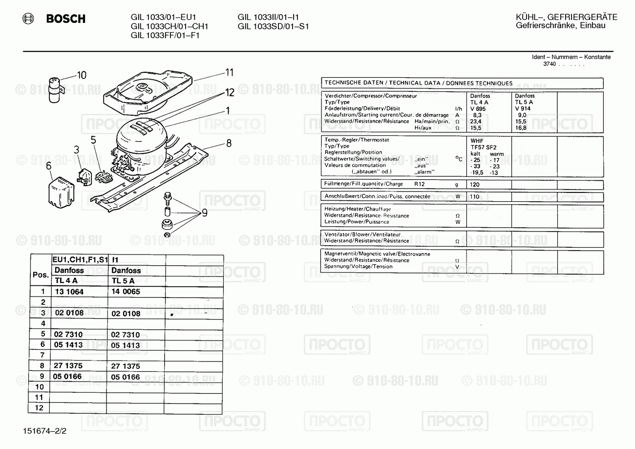 Холодильник Bosch GIL1033SD/01 - взрыв-схема