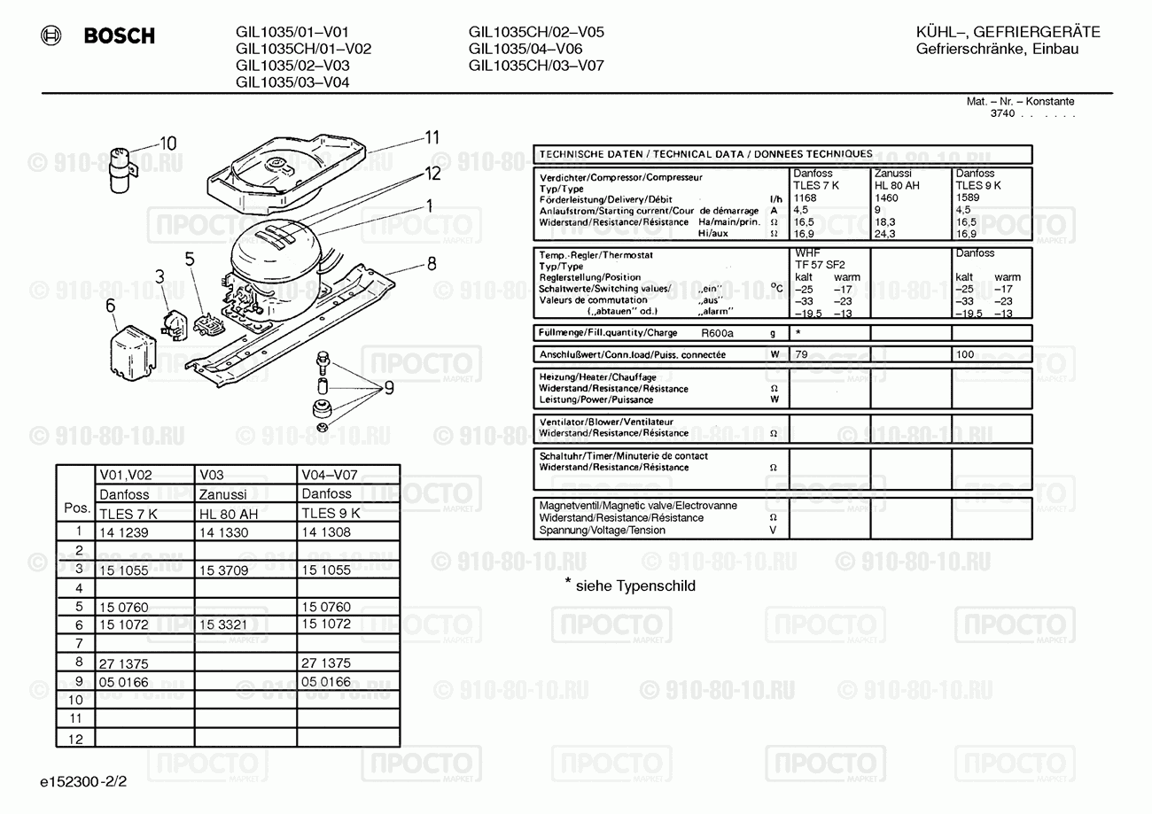 Холодильник Bosch GIL1035/01 - взрыв-схема