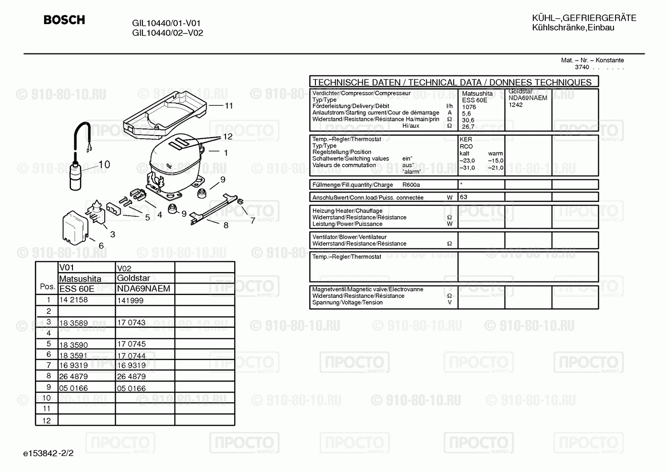 Холодильник Bosch GIL10440/02 - взрыв-схема