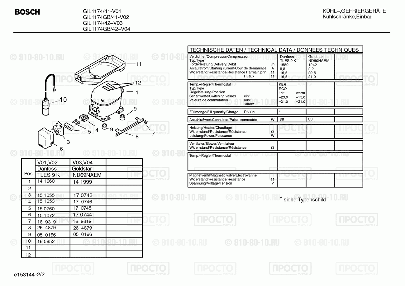 Холодильник Bosch GIL1174GB/42 - взрыв-схема