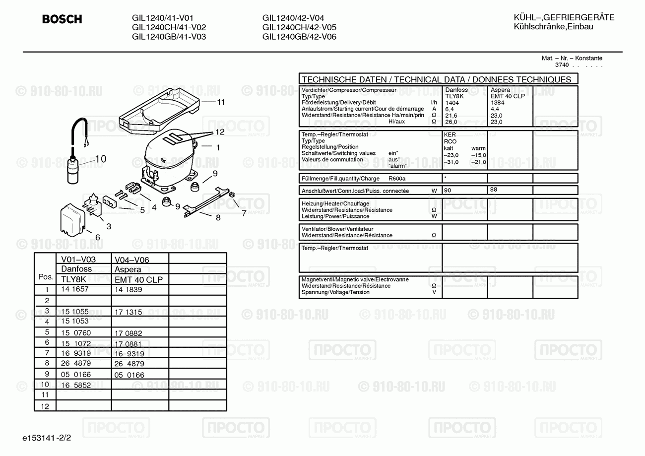 Холодильник Bosch GIL1240/42 - взрыв-схема
