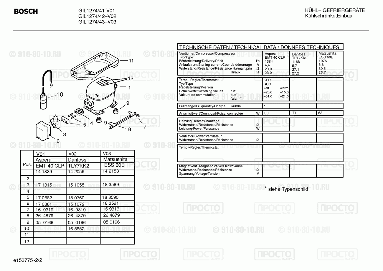 Холодильник Bosch GIL1274/42 - взрыв-схема