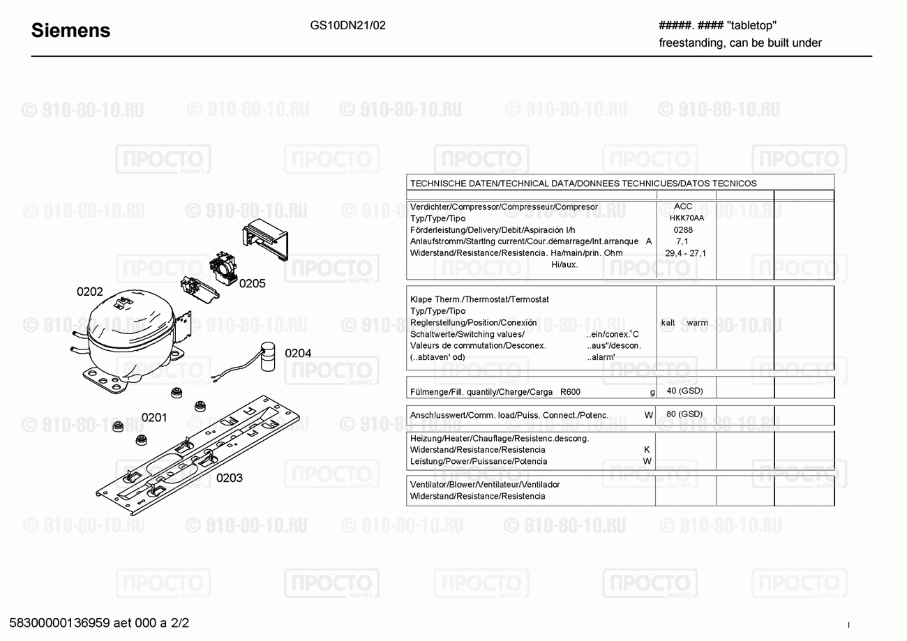 Холодильник Siemens GS10DN21/02 - взрыв-схема