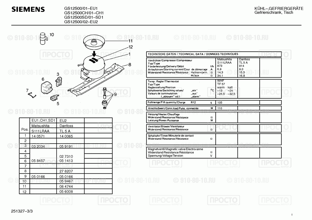 Холодильник Siemens GS12S00/01 - взрыв-схема