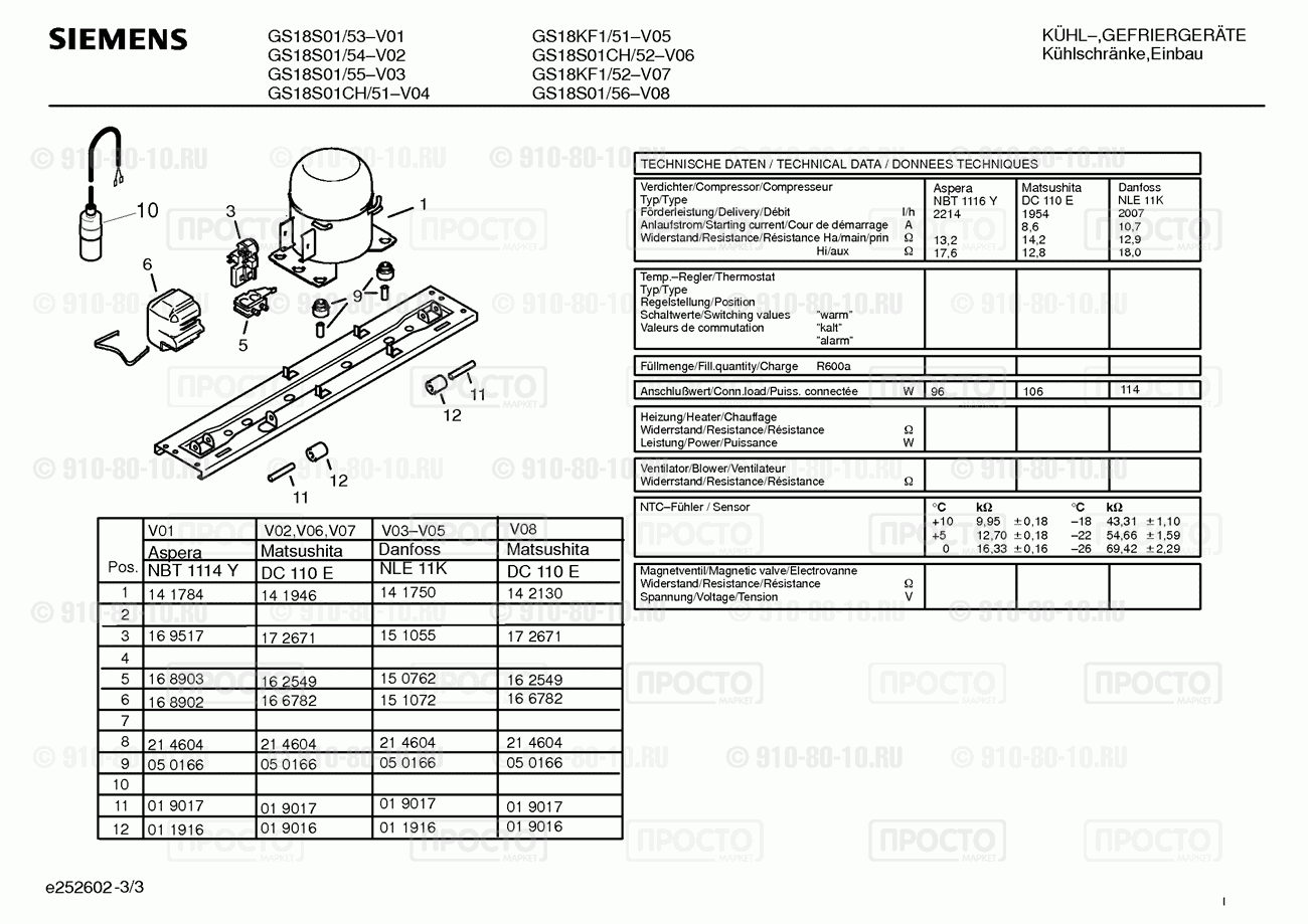 Холодильник Siemens GS18KF1/51 - взрыв-схема