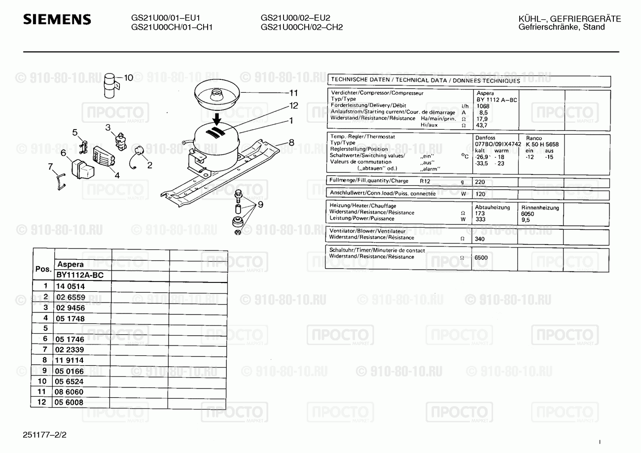 Холодильник Siemens GS21U00/02 - взрыв-схема