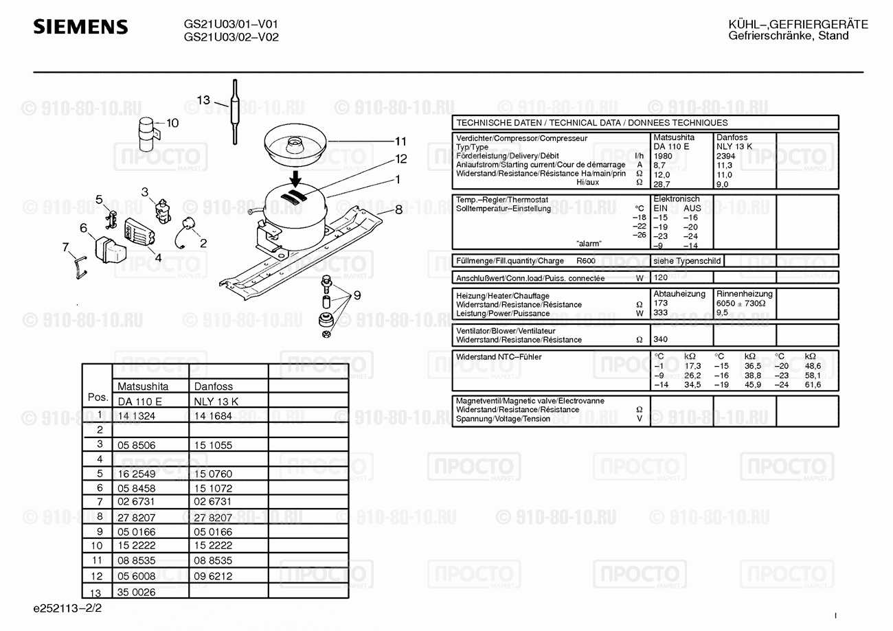 Холодильник Siemens GS21U03/01 - взрыв-схема