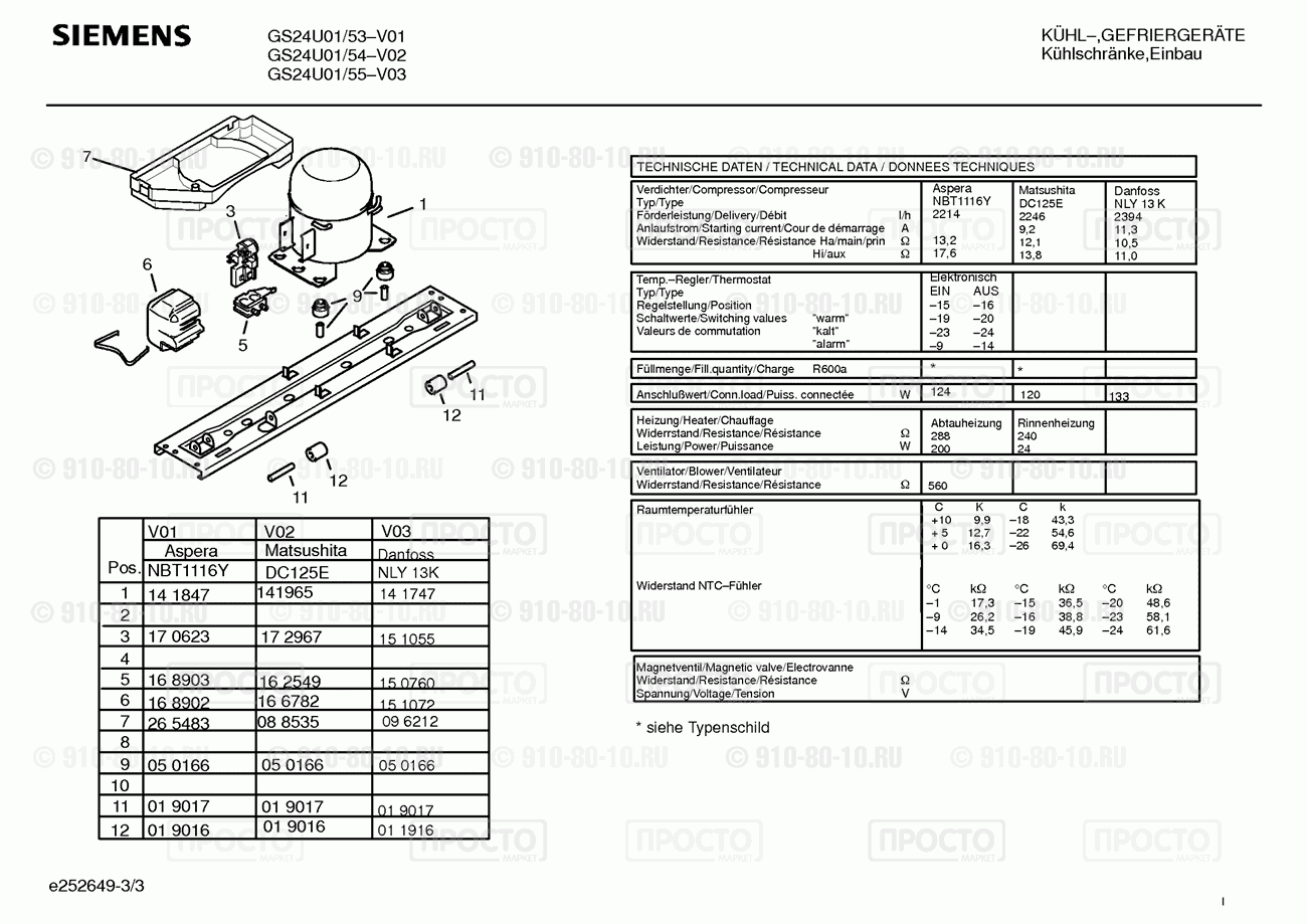 Холодильник Siemens GS24U01/55 - взрыв-схема