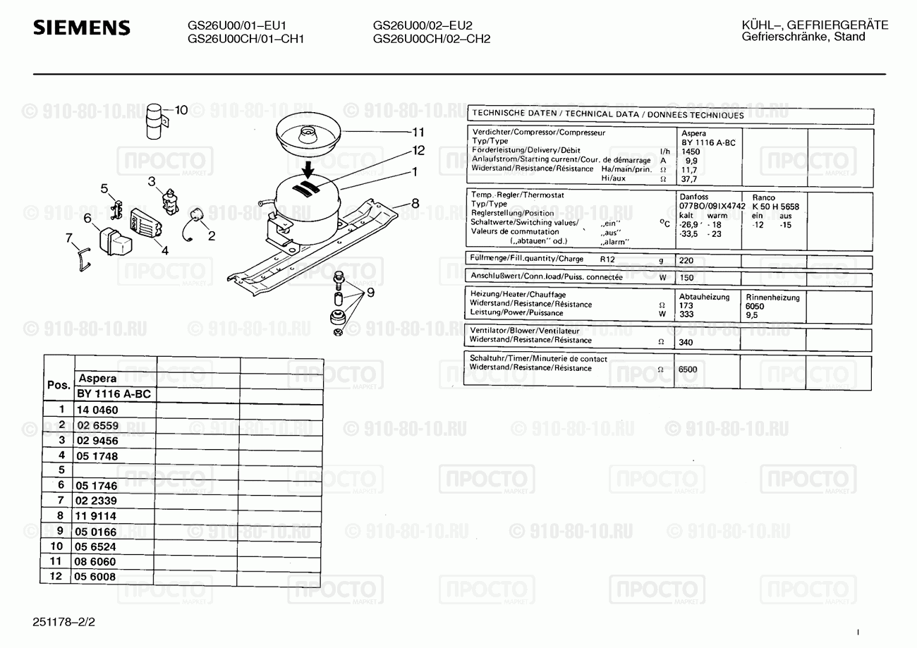 Холодильник Siemens GS26U00/01 - взрыв-схема