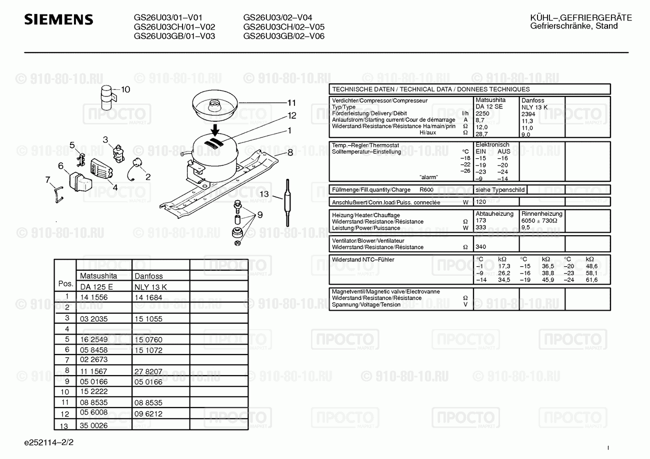 Холодильник Siemens GS26U03/01 - взрыв-схема