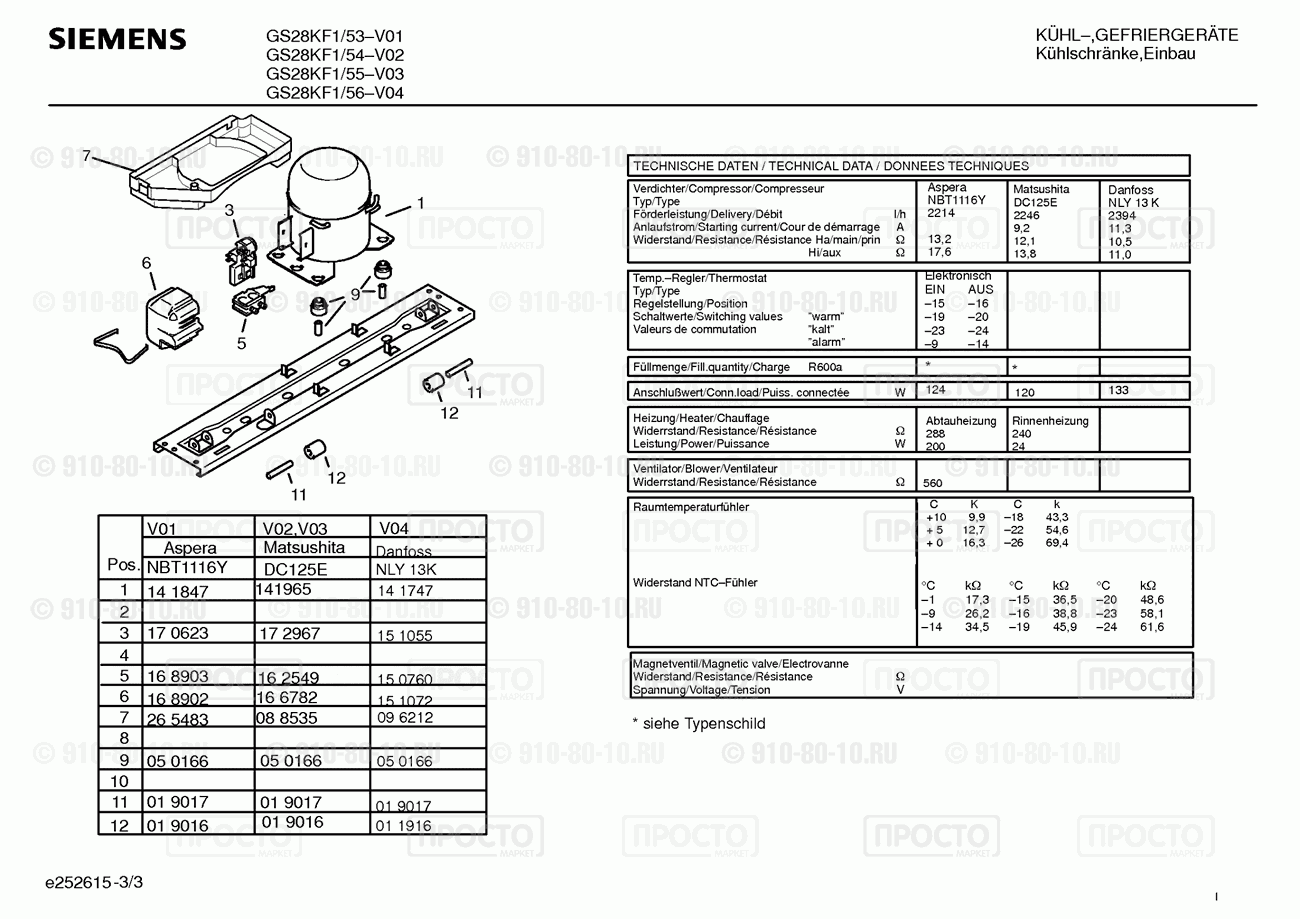 Холодильник Siemens GS28KF1/53 - взрыв-схема