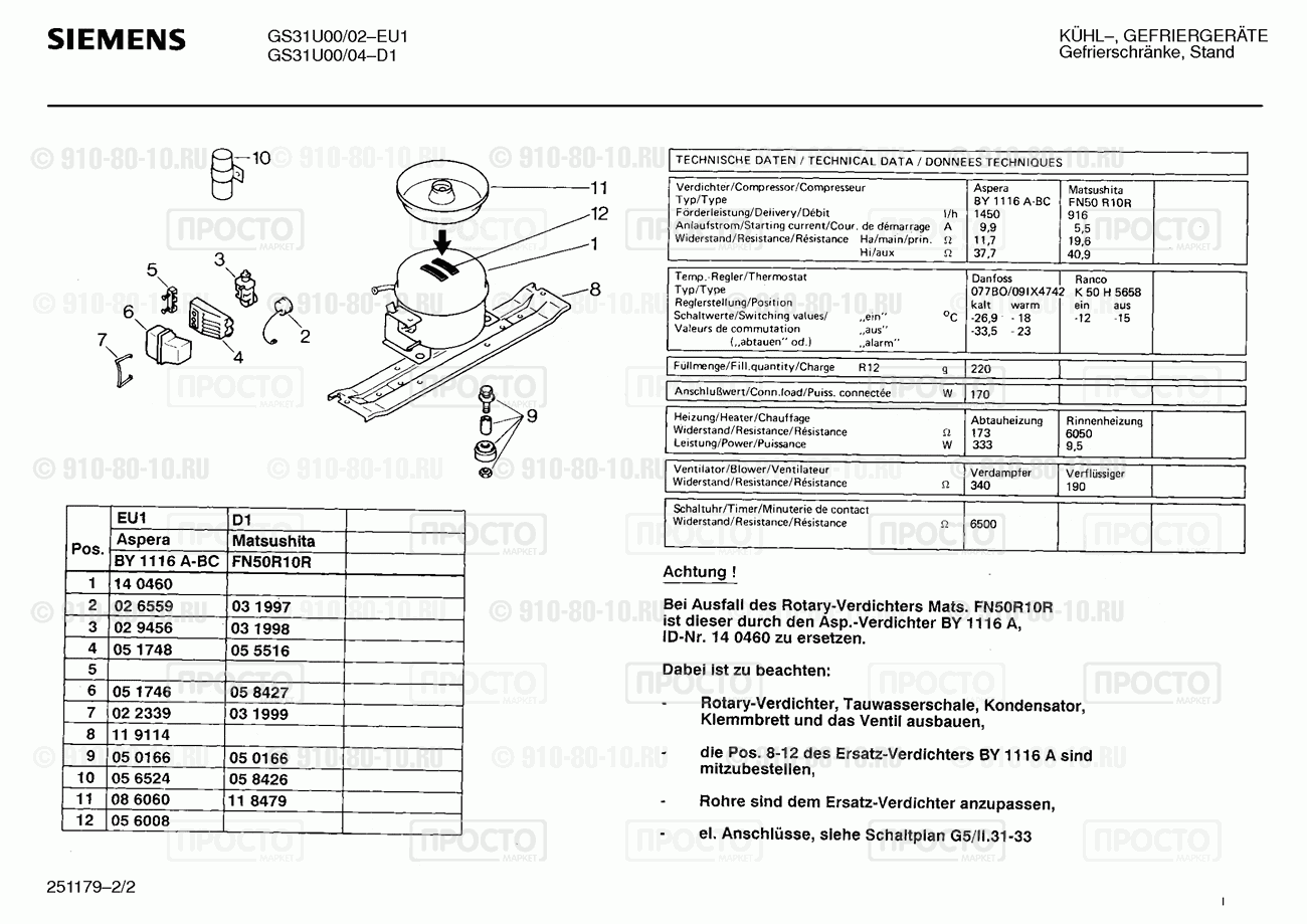 Холодильник Siemens GS31U00/04 - взрыв-схема