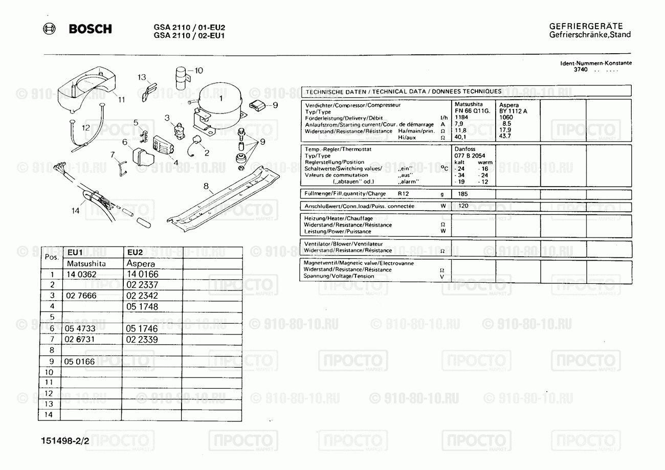 Холодильник Bosch GSA2110/02 - взрыв-схема