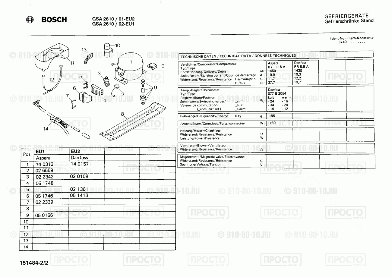 Холодильник Bosch GSA2610/02 - взрыв-схема