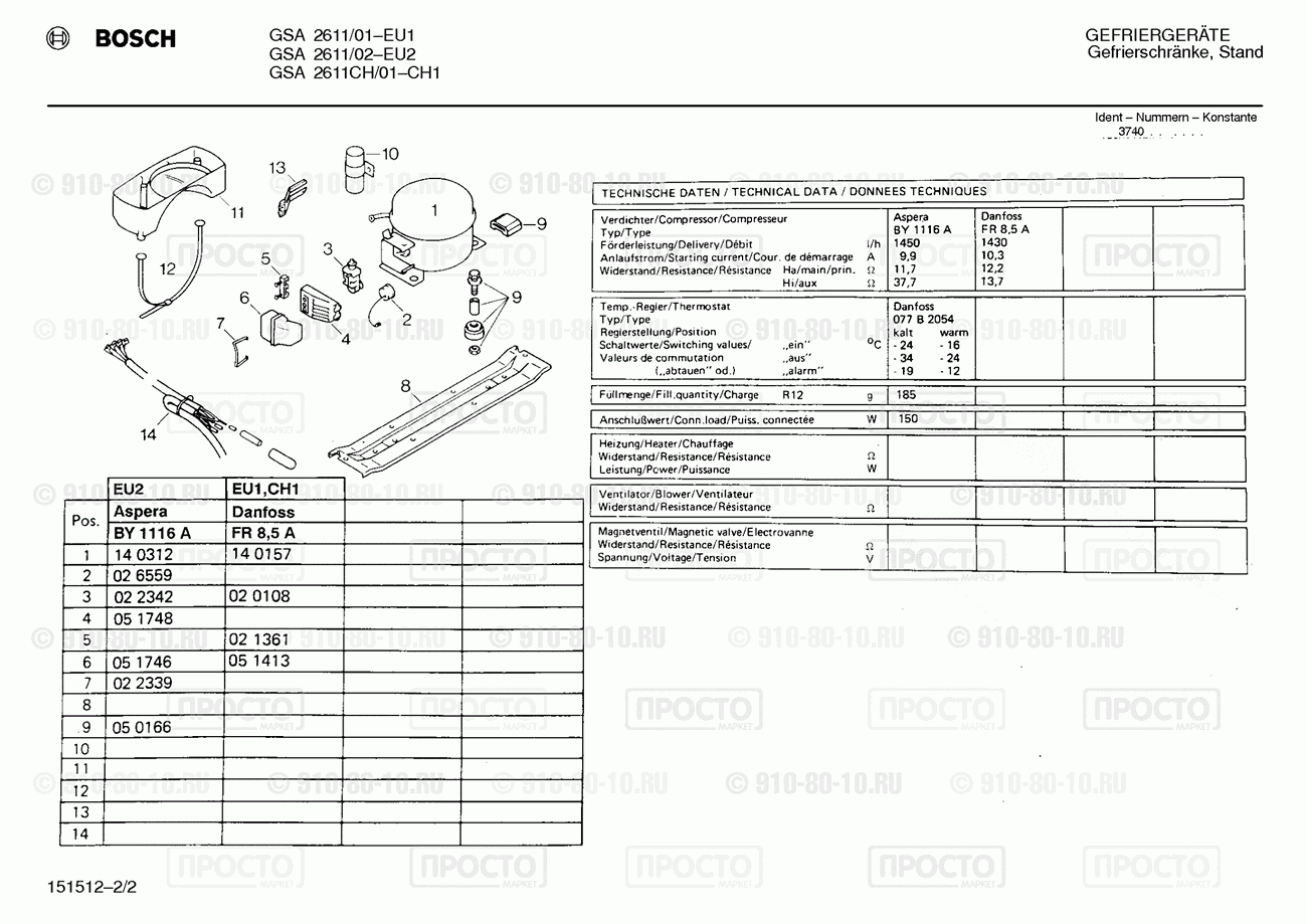 Холодильник Bosch GSA2611/01 - взрыв-схема