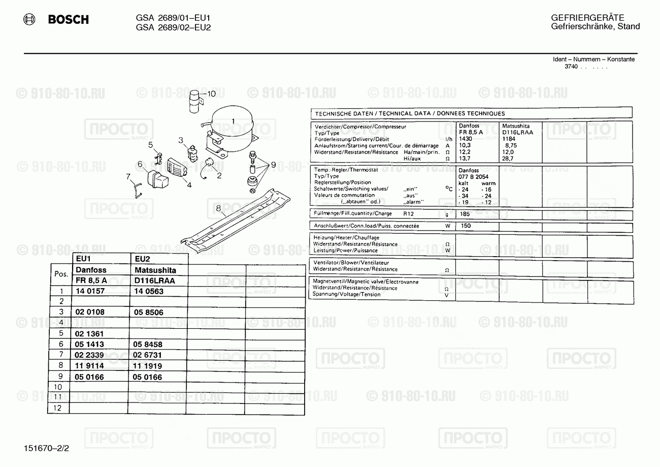 Холодильник Bosch GSA2689/01 - взрыв-схема