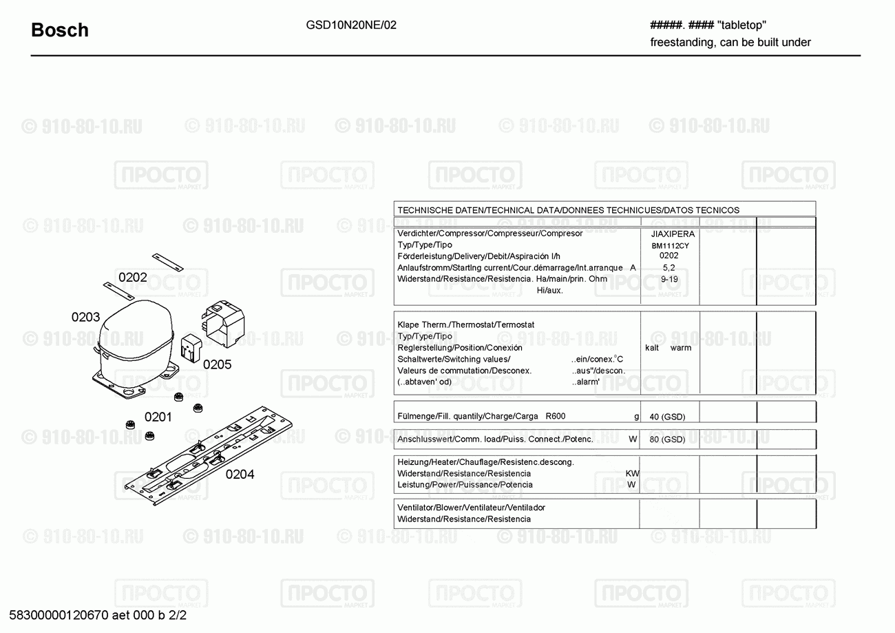 Холодильник Bosch GSD10N20NE/02 - взрыв-схема
