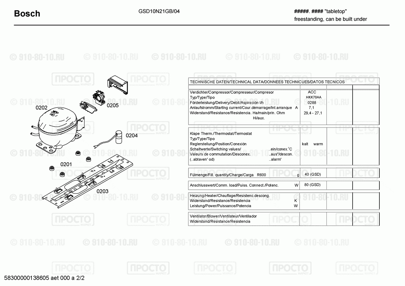 Холодильник Bosch GSD10N21GB/04 - взрыв-схема