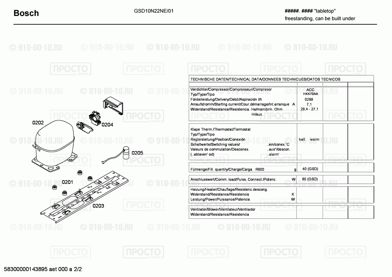 Холодильник Bosch GSD10N22NE/01 - взрыв-схема