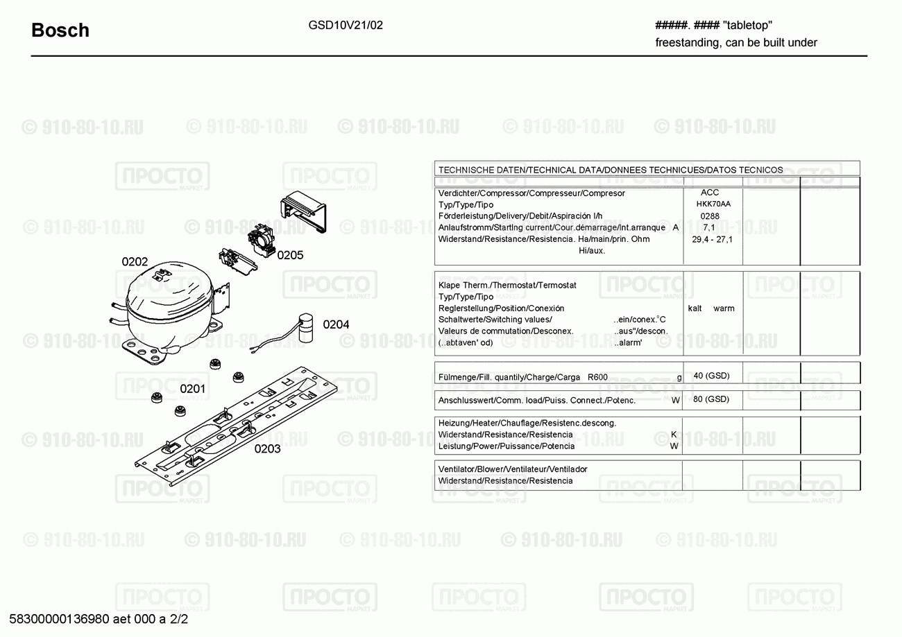 Холодильник Bosch GSD10V21/02 - взрыв-схема