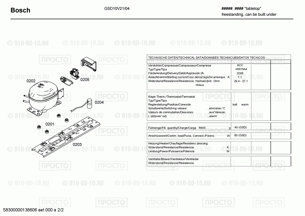 Холодильник Bosch GSD10V21/04 - взрыв-схема