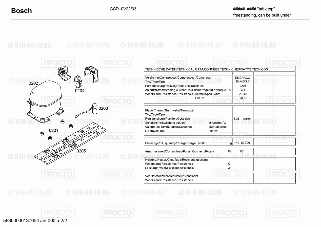 Холодильник Bosch GSD10V22/03 - взрыв-схема
