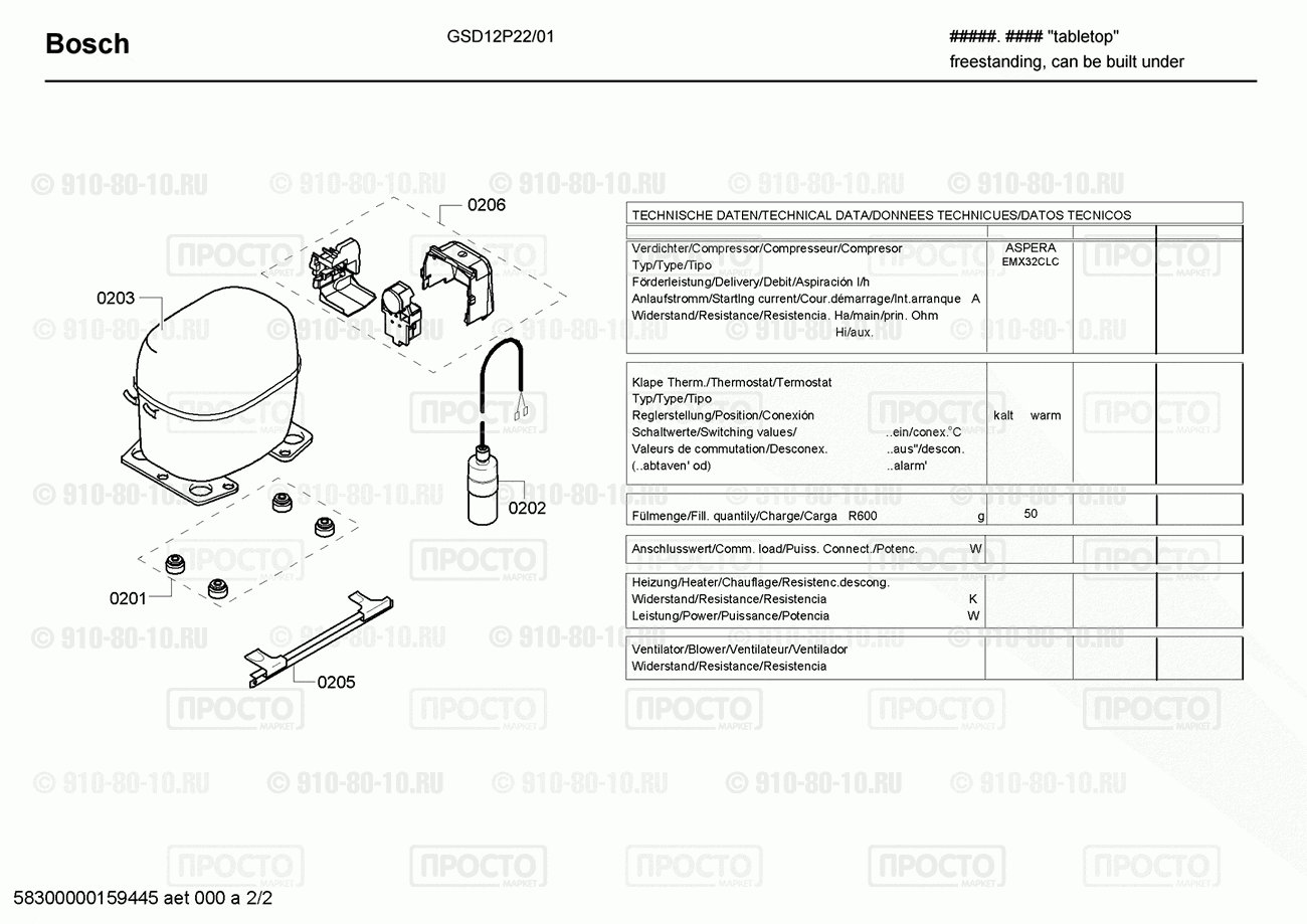 Холодильник Bosch GSD12P22/01 - взрыв-схема