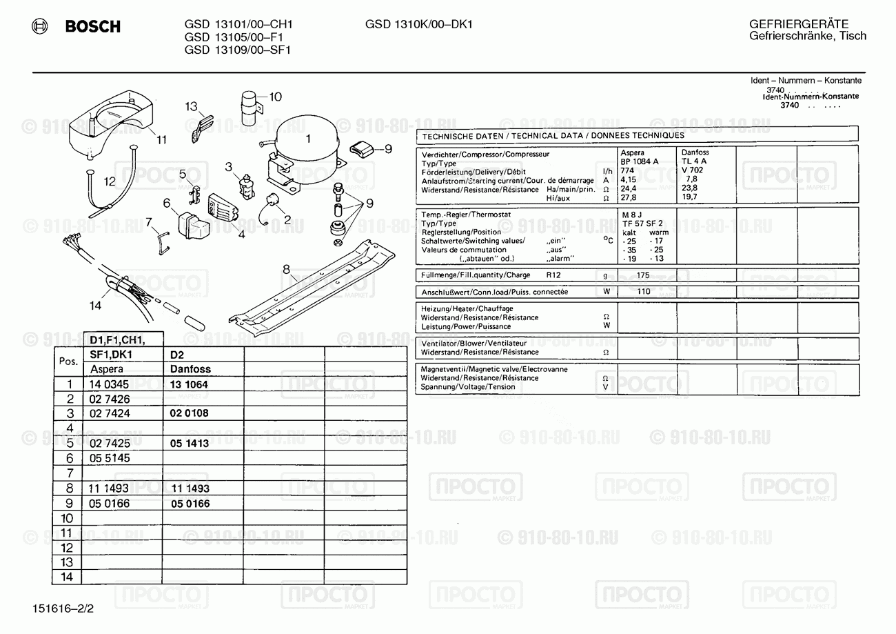 Холодильник Bosch GSD13101/00 - взрыв-схема