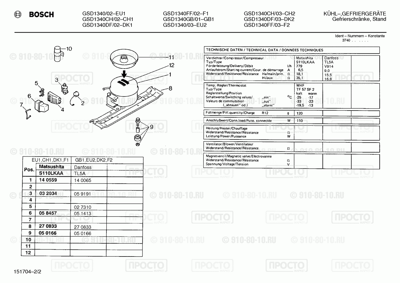 Холодильник Bosch GSD1340/02 - взрыв-схема