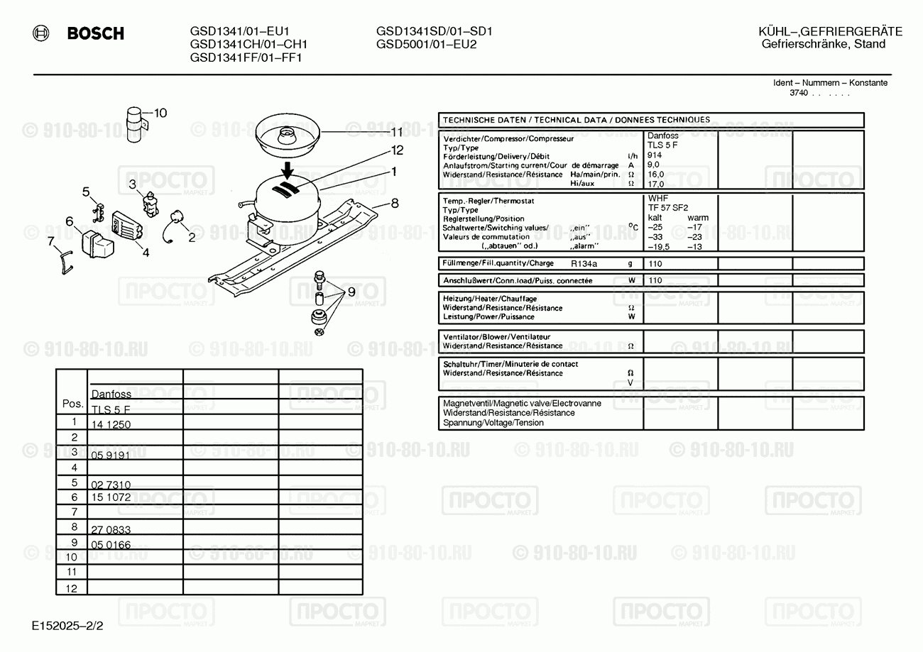 Холодильник Bosch GSD1341/01 - взрыв-схема