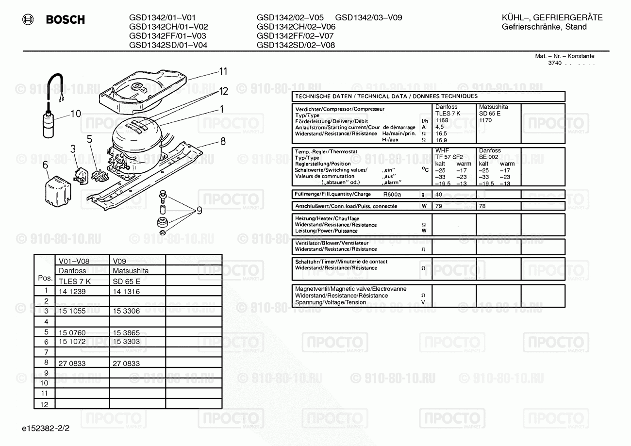 Холодильник Bosch GSD1342/03 - взрыв-схема