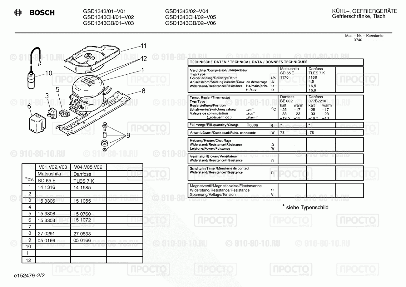 Холодильник Bosch GSD1343/01 - взрыв-схема