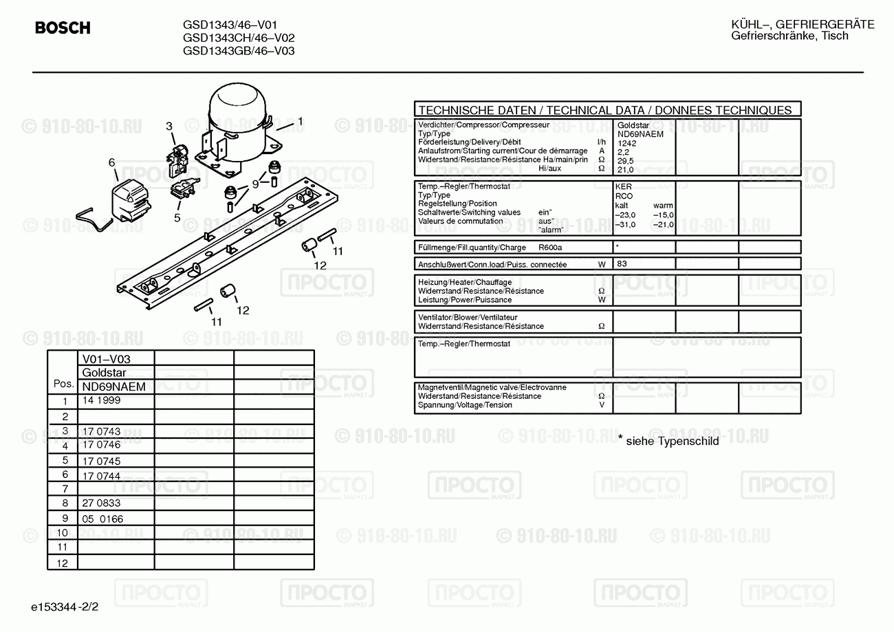 Холодильник Bosch GSD1343/46 - взрыв-схема