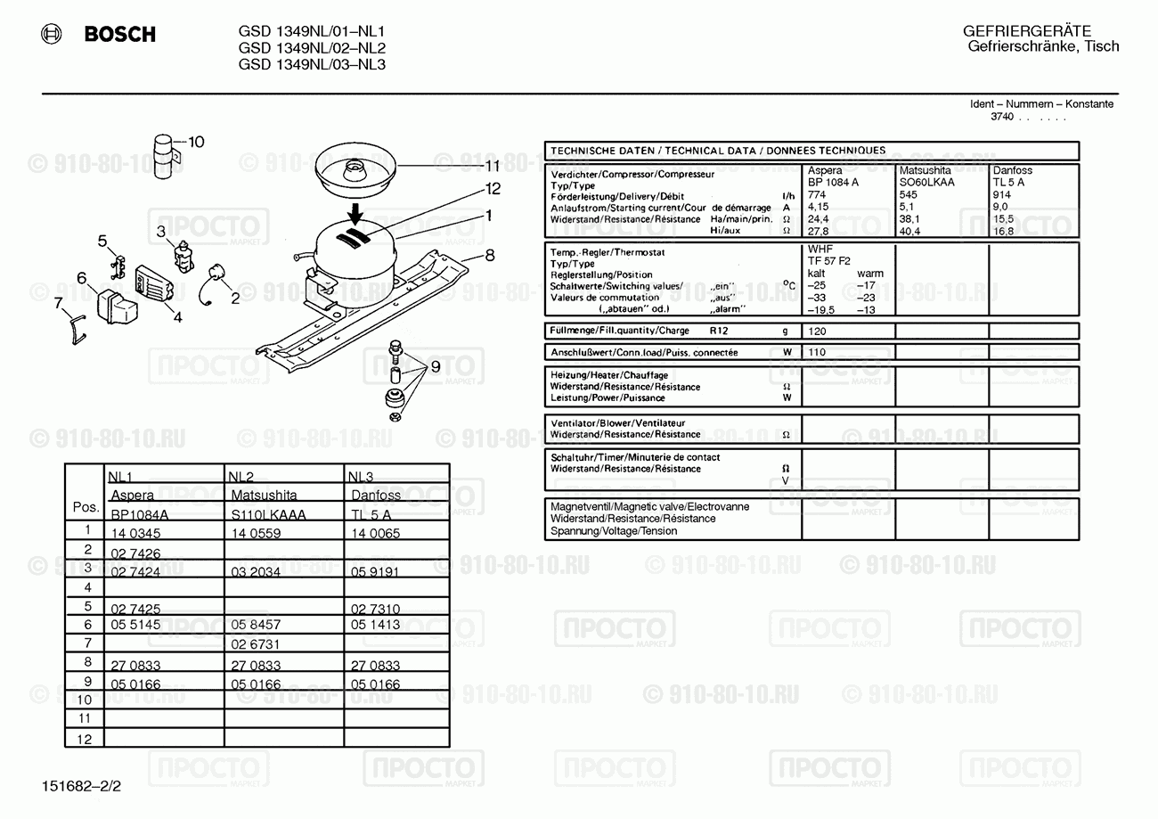 Холодильник Bosch GSD1349NL/01 - взрыв-схема