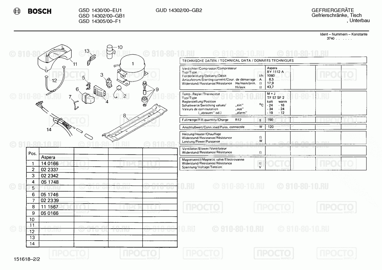 Холодильник Bosch GSD14305/00 - взрыв-схема