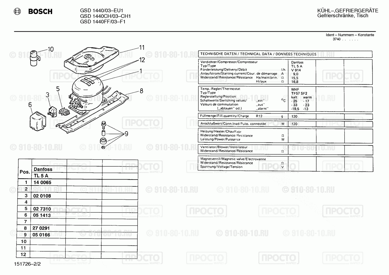 Холодильник Bosch GSD1440/03 - взрыв-схема