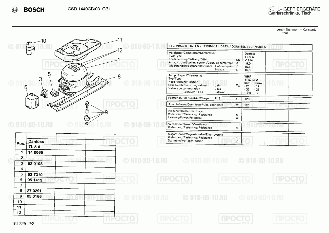 Холодильник Bosch GSD1440GB/03 - взрыв-схема