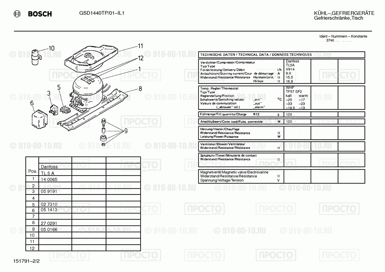 Холодильник Bosch GSD1440TP/01 - взрыв-схема