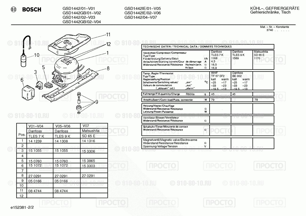 Холодильник Bosch GSD1442/01 - взрыв-схема