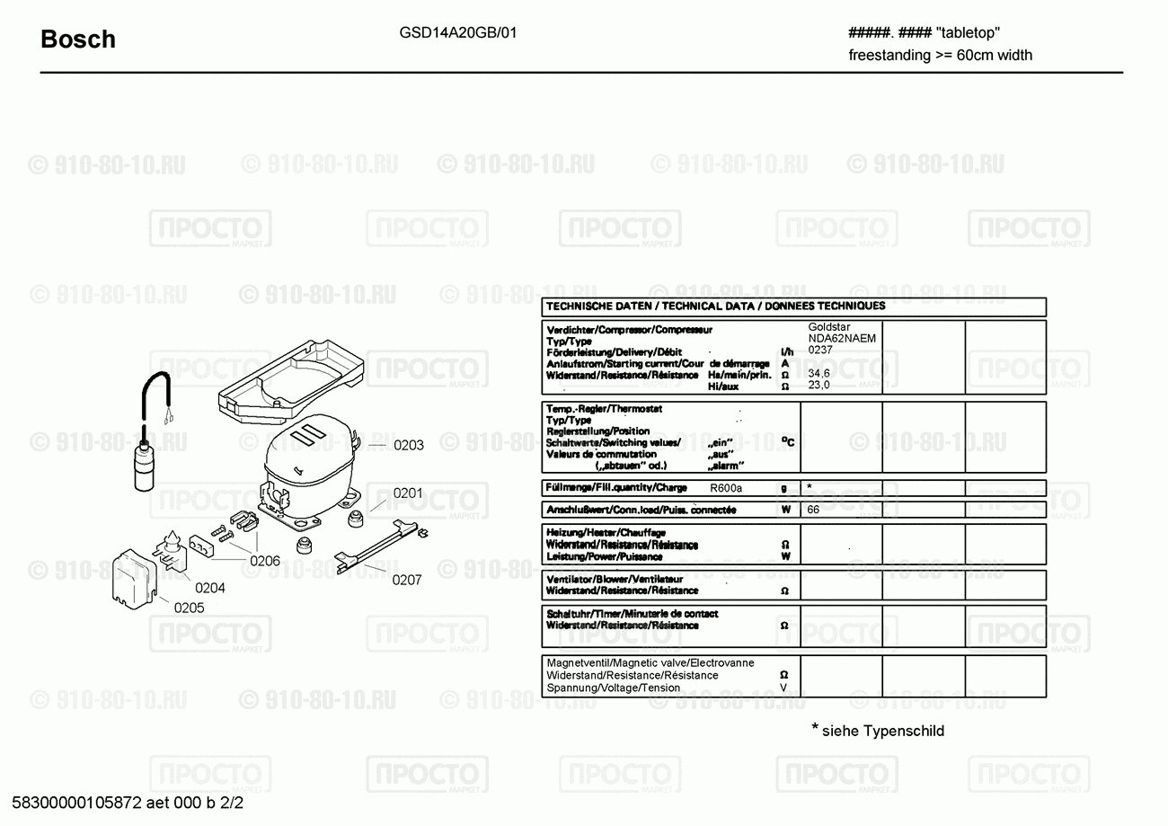Холодильник Bosch GSD14A20GB/01 - взрыв-схема
